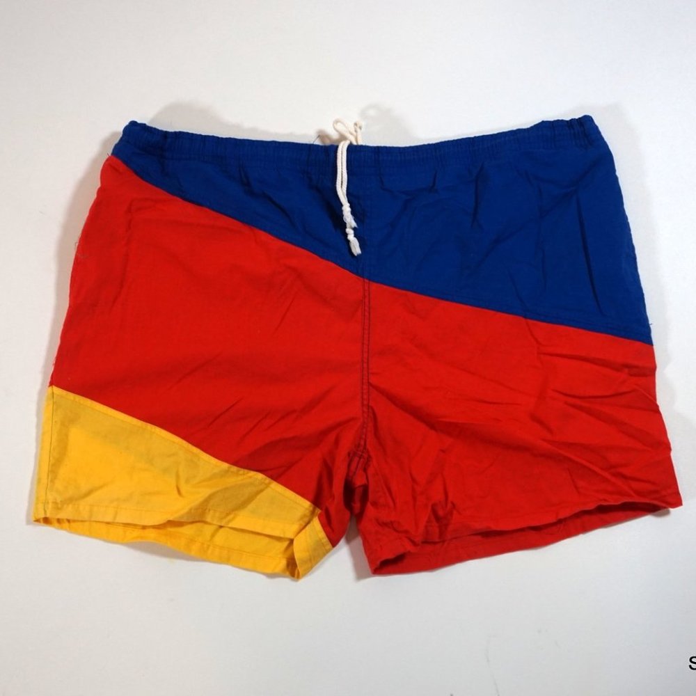 VTG CAMPUS 80's NYLON Swim Trunks COLOR BLOCK 2X